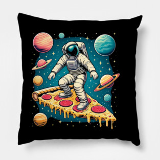 Funny Pizza Lover, Astronaut Surfing in Space Pillow