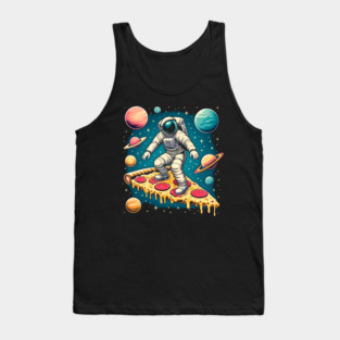 Funny Pizza Lover, Astronaut Surfing in Space Tank Top