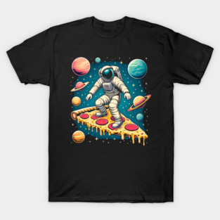 Funny Pizza Lover, Astronaut Surfing in Space T-Shirt