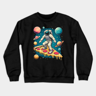 Funny Pizza Lover, Astronaut Surfing in Space Crewneck Sweatshirt