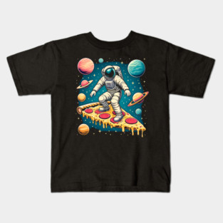 Funny Pizza Lover, Astronaut Surfing in Space Kids T-Shirt