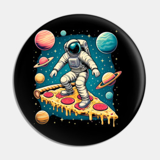 Funny Pizza Lover, Astronaut Surfing in Space Pin