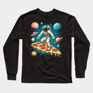 Funny Pizza Lover, Astronaut Surfing in Space Long Sleeve T-Shirt