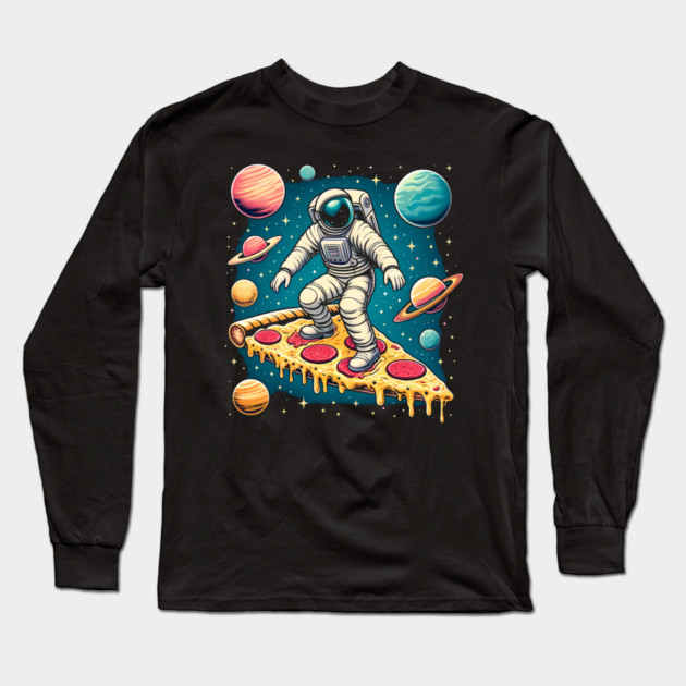 Funny Pizza Lover, Astronaut Surfing in Space Long Sleeve T-Shirt by logiamerch