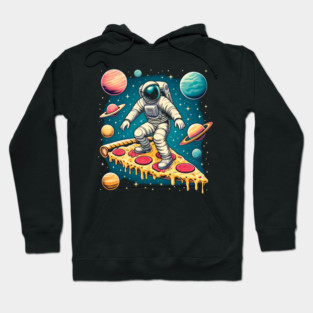 Funny Pizza Lover, Astronaut Surfing in Space Hoodie