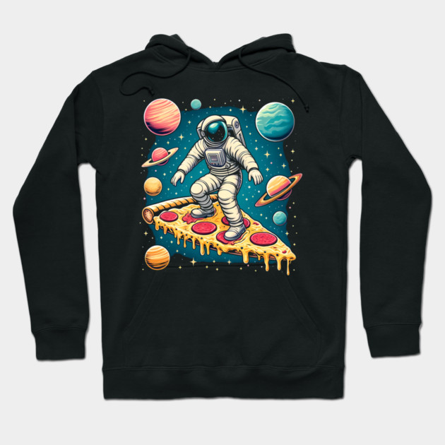 Funny Pizza Lover, Astronaut Surfing in Space Hoodie by logiamerch