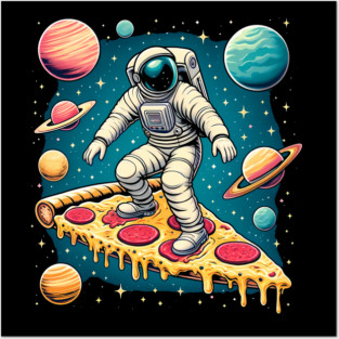 Funny Pizza Lover, Astronaut Surfing in Space Posters and Art