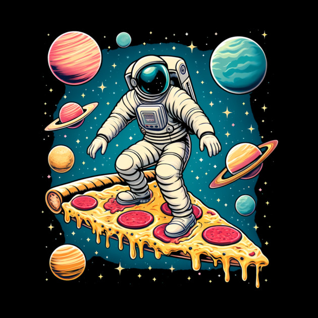 Funny Pizza Lover, Astronaut Surfing in Space by logiamerch
