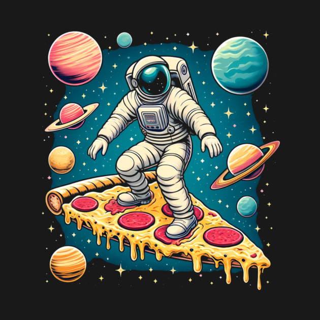 Funny Pizza Lover, Astronaut Surfing in Space by logiamerch