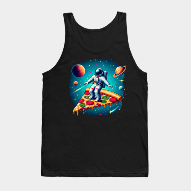 Funny Pizza Lover, Astronaut Surfing in Space Tank Top by logiamerch
