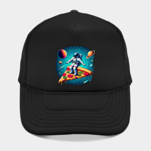 Funny Pizza Lover, Astronaut Surfing in Space Hat