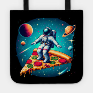 Funny Pizza Lover, Astronaut Surfing in Space Tote