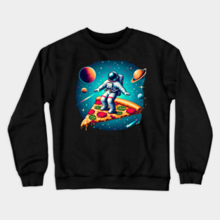 Funny Pizza Lover, Astronaut Surfing in Space Crewneck Sweatshirt
