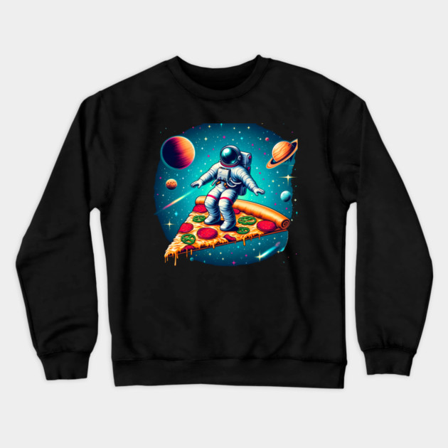 Funny Pizza Lover, Astronaut Surfing in Space Crewneck Sweatshirt by logiamerch