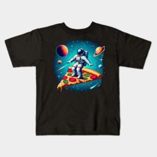 Funny Pizza Lover, Astronaut Surfing in Space Kids T-Shirt