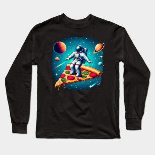 Funny Pizza Lover, Astronaut Surfing in Space Long Sleeve T-Shirt