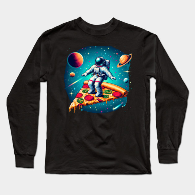 Funny Pizza Lover, Astronaut Surfing in Space Long Sleeve T-Shirt by logiamerch