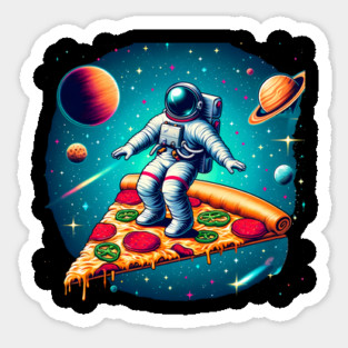 Funny Pizza Lover, Astronaut Surfing in Space Sticker