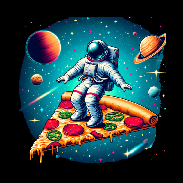Funny Pizza Lover, Astronaut Surfing in Space by logiamerch