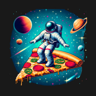 Funny Pizza Lover, Astronaut Surfing in Space T-Shirt