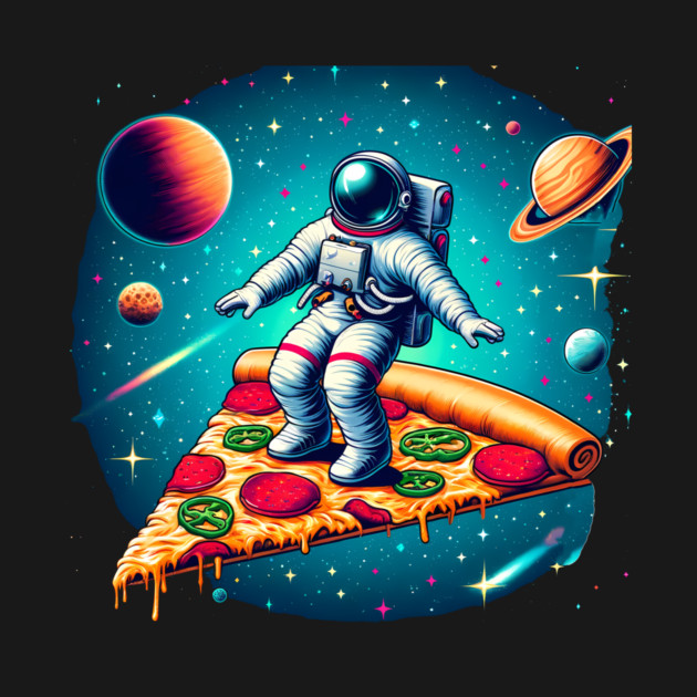 Funny Pizza Lover, Astronaut Surfing in Space by logiamerch