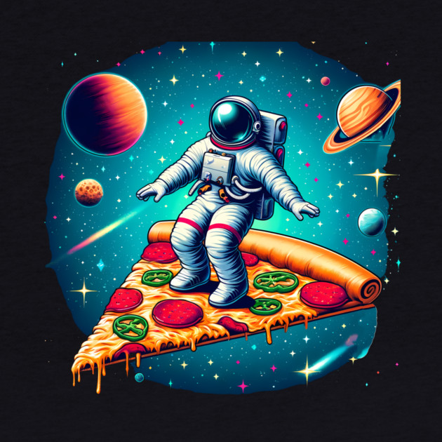 Funny Pizza Lover, Astronaut Surfing in Space by logiamerch