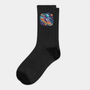 Funny Pizza Lover, Astronaut Surfing in Space Socks