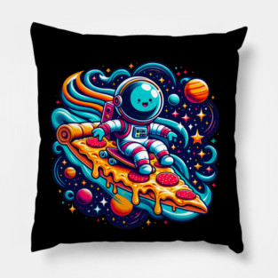 Funny Pizza Lover, Astronaut Surfing in Space Pillow