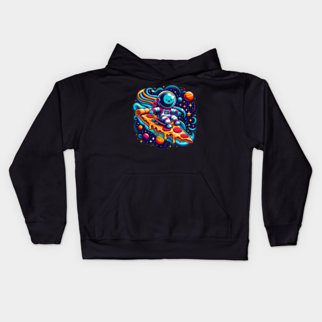 Funny Pizza Lover, Astronaut Surfing in Space Kids Hoodie by logiamerch