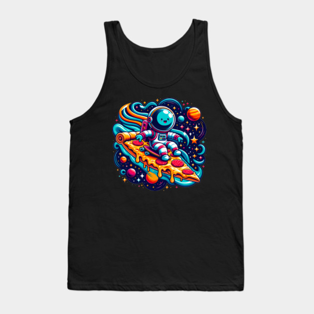 Funny Pizza Lover, Astronaut Surfing in Space Tank Top by logiamerch