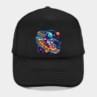 Funny Pizza Lover, Astronaut Surfing in Space Hat