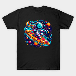 Funny Pizza Lover, Astronaut Surfing in Space T-Shirt