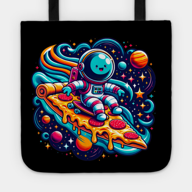 Funny Pizza Lover, Astronaut Surfing in Space Tote by logiamerch