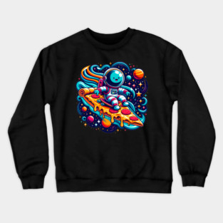 Funny Pizza Lover, Astronaut Surfing in Space Crewneck Sweatshirt