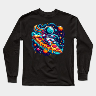 Funny Pizza Lover, Astronaut Surfing in Space Long Sleeve T-Shirt