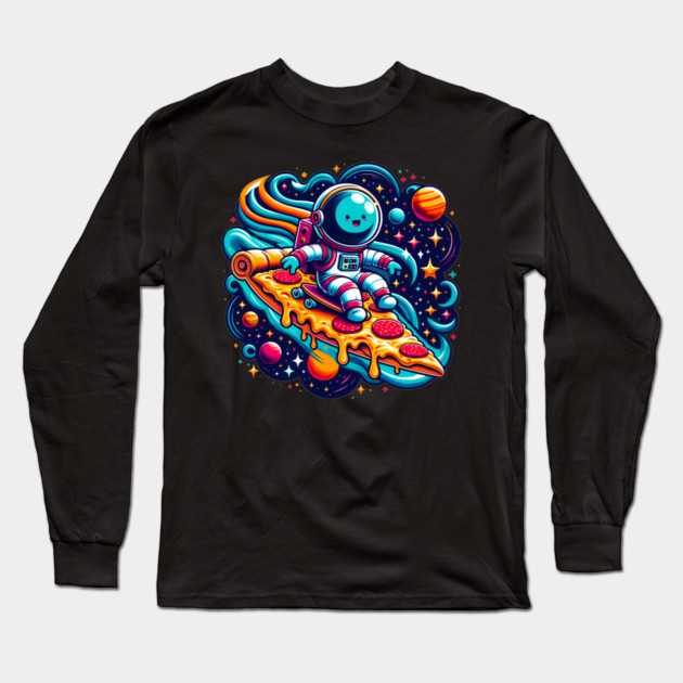 Funny Pizza Lover, Astronaut Surfing in Space Long Sleeve T-Shirt by logiamerch