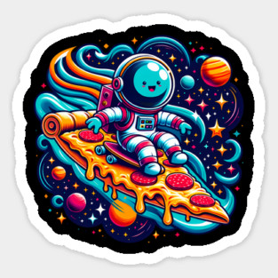 Funny Pizza Lover, Astronaut Surfing in Space Sticker