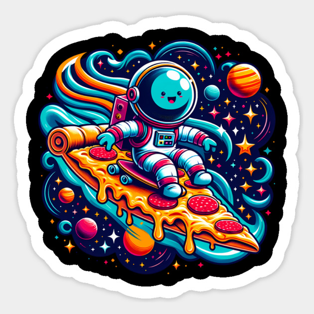 Funny Pizza Lover, Astronaut Surfing in Space Sticker by logiamerch