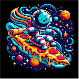 Funny Pizza Lover, Astronaut Surfing in Space Posters and Art