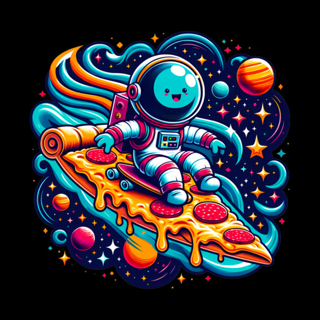 Funny Pizza Lover, Astronaut Surfing in Space by logiamerch
