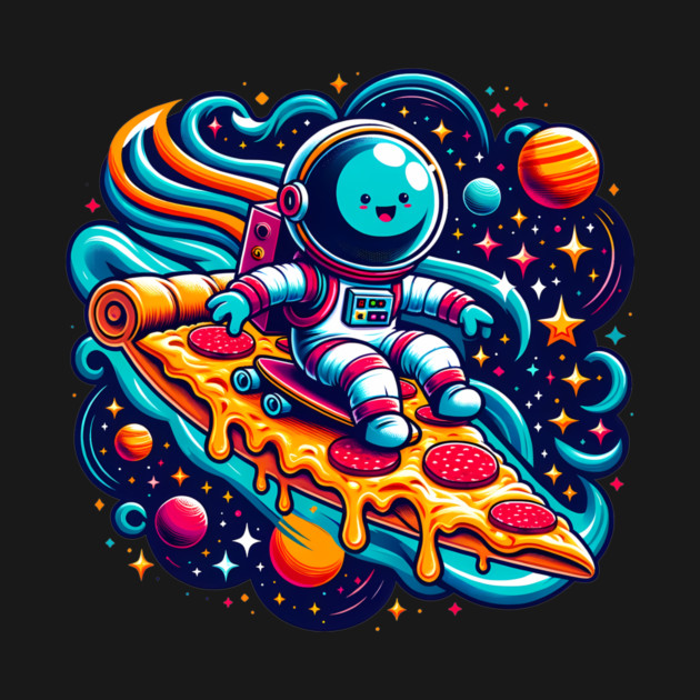 Funny Pizza Lover, Astronaut Surfing in Space by logiamerch