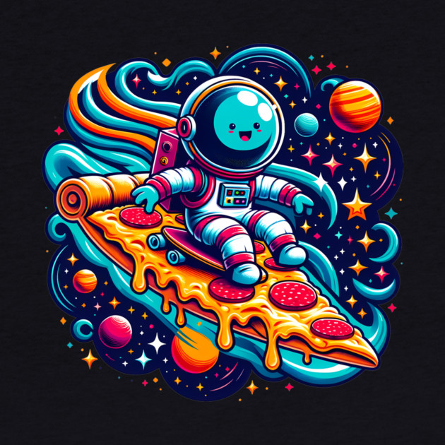 Funny Pizza Lover, Astronaut Surfing in Space by logiamerch