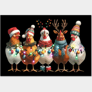 Funny Christmas Chicken Farm Animals Posters and Art