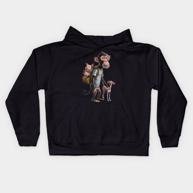 Monkey Stands Upright like a Human Kids Hoodie by animegirlnft