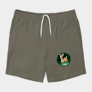 Young Deer Green Floral Decorations Against a Black Circular & Text Reads “Sweet My World" Shorts