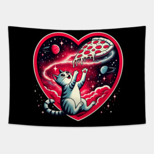 Cat Eating Pizza, Funny Pizza Lover Tapestry