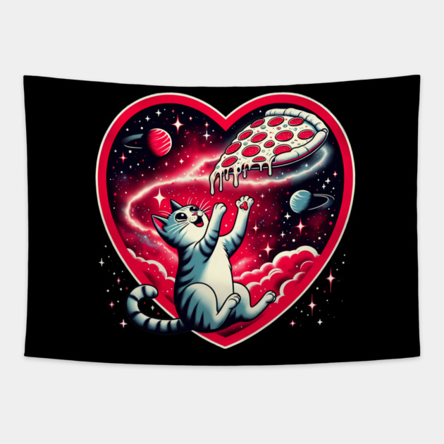 Cat Eating Pizza, Funny Pizza Lover Tapestry by logiamerch