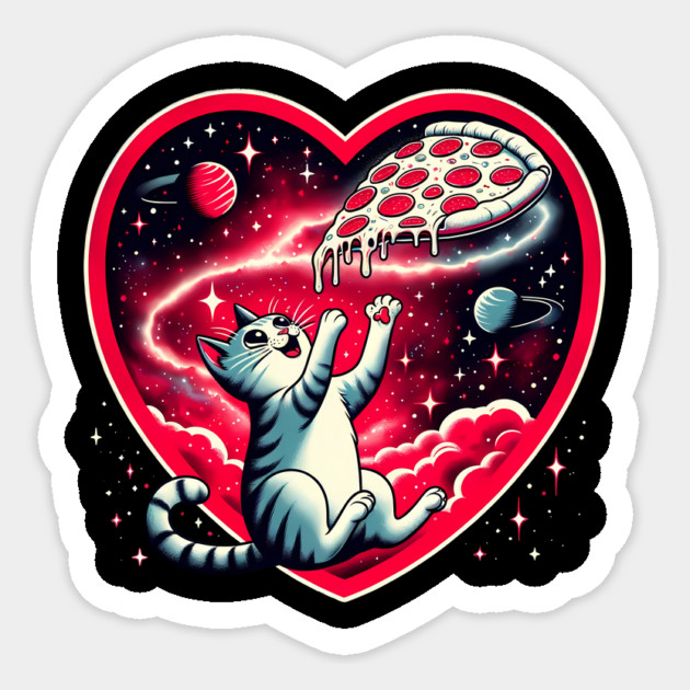 Cat Eating Pizza, Funny Pizza Lover Sticker by logiamerch