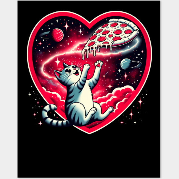 Cat Eating Pizza, Funny Pizza Lover Wall Art by logiamerch