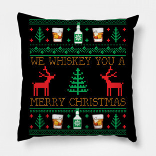 Funny Whiskey Drinking Ugly Christmas Sweater Pillow
